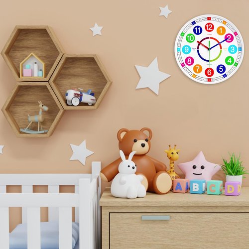 lanktoo Kids Wall Clock - Non-Ticking, Battery-Operated Time Teaching Clock for Kids, Ideal for Children’s Bedrooms, Playrooms, and Stylish Home Décor – White, 8 Inch