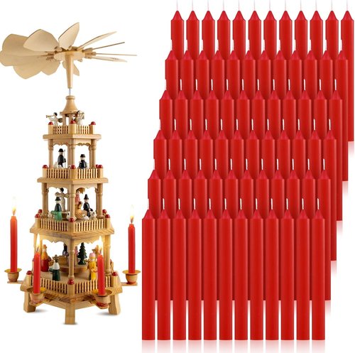 Amyhill 72 Pcs Christmas Pyramid Candles - 4 Inch Red Taper Candles for Tree Decorations | Traditional Chime Design