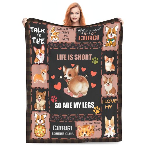 Corgi Flannel Blankets Super Soft and Warm Throw Blanket for Couch Sofa Gifts for Girls Boys Kids