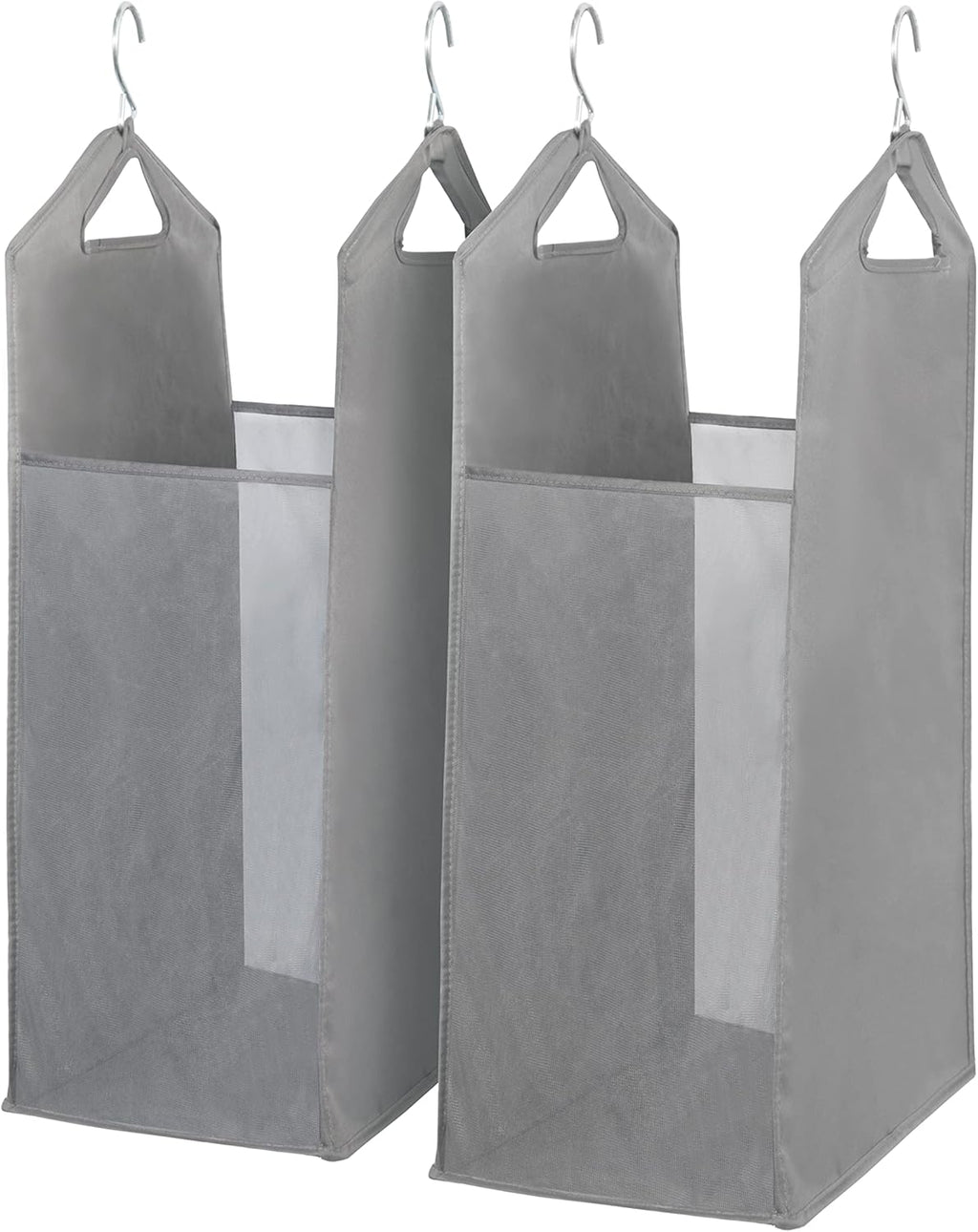 Storage Maniac 2-Pack Hanging Laundry Hamper - Slim Double Organizer with Front Mesh Bag - Grey