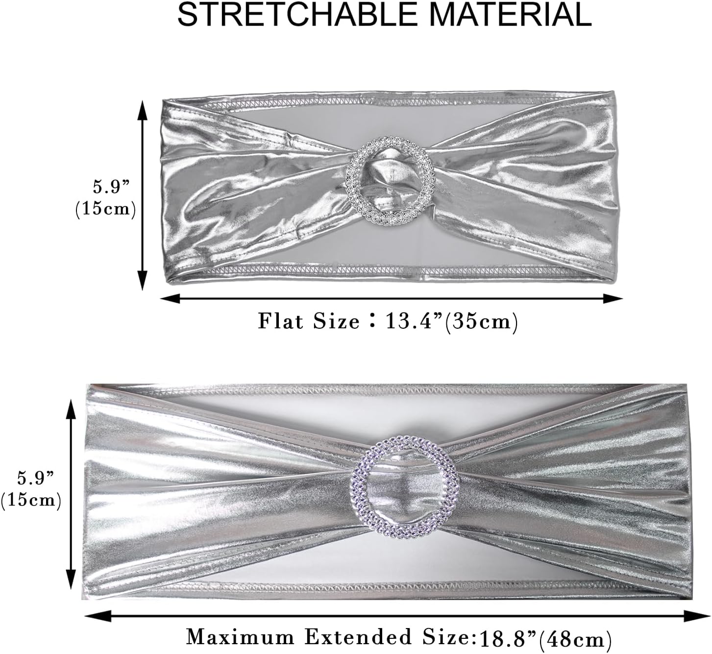 Skiennix Metallic Silver Stretch Chair Sashes - Durable Spandex Fitted Bows for Weddings & Events | 10 Pack
