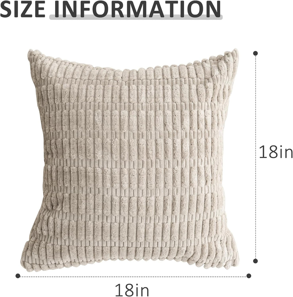 Skiennix Throw Pillow Covers - Soft Boho Striped Corduroy | 18x18 Inch, 2-Pack for Modern Home Decor