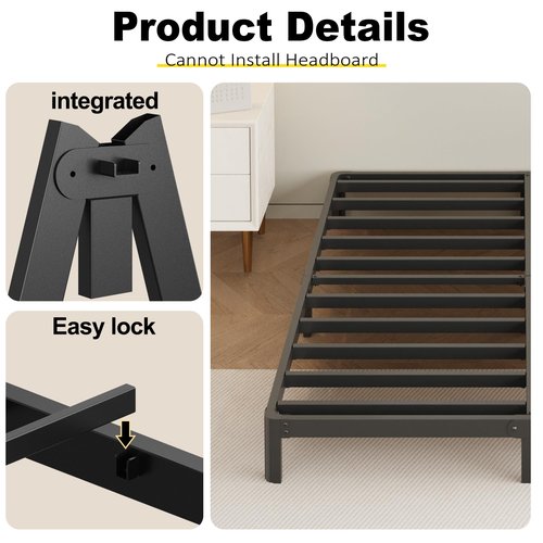 Yicensen 8 Inch Queen Bed Frame Rounded Corner No Box Spring Needed, Heavy Duty Metal Queen Size Platform Bed Frame, Easy Assembly, Noise Free, Black