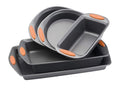 Rachael Ray 55673 Nonstick Bakeware Set with Grips includes Nonstick Bread Pan, Baking Pans and Cake Pans - 5 Piece, Gray with Orange Grips