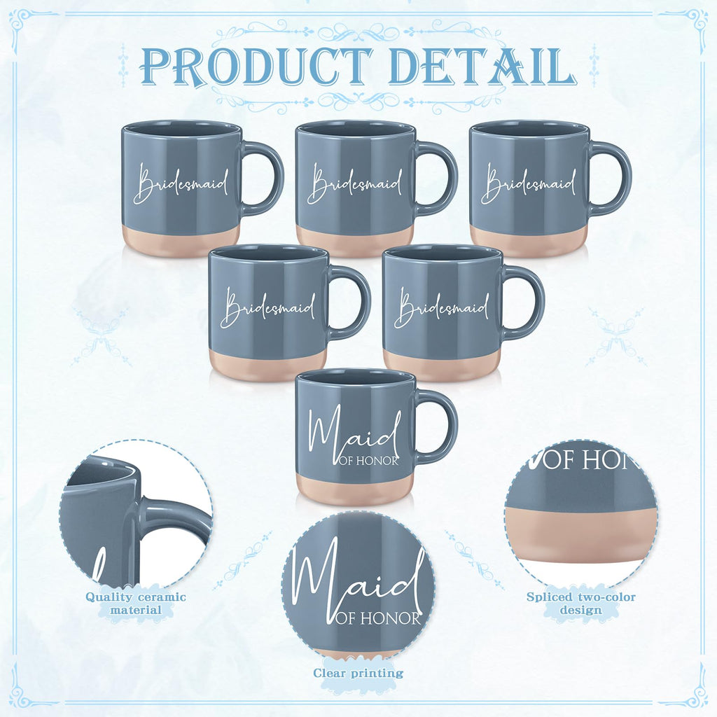 Didaey 42 Pcs 6 Sets Bridesmaid Proposal Gifts, Wedding Favors for Bridesmaids & Maid of Honor Ceramic Coffee Mugs Makeup Bags Invited Cards Scrunchies Bracelets Jewelry Bags Hair Clips(Blue)