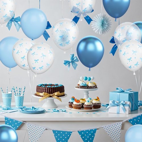 Blue Bow Balloons - 30 Pcs 12-Inch Blue & White Balloons for Bachelorette Party Decorations