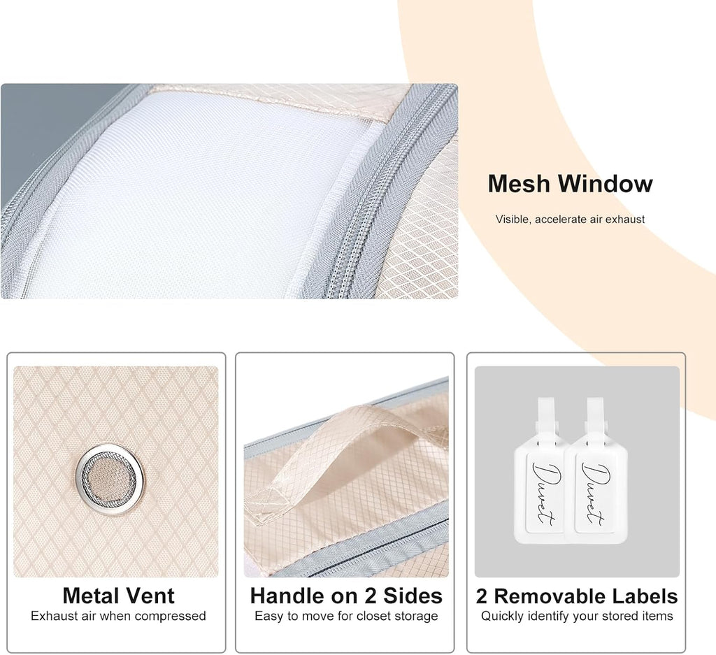 Comforter Storage Bag - Large Capacity Washable Compression Organizer | 2-Pack Beige