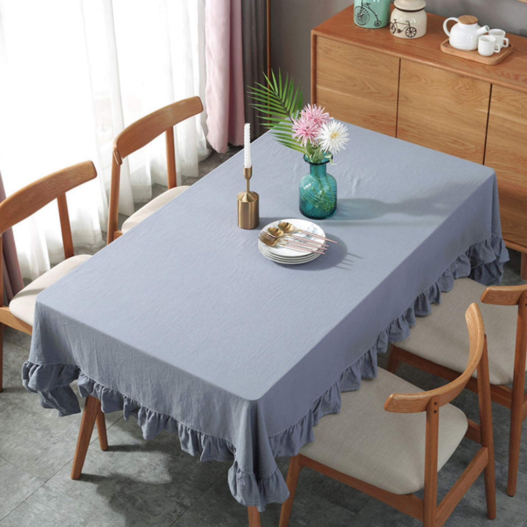rismart Ruffle Rectangular Linen Table Cloth Cover Tablecloth Blue,140 x 180 cm