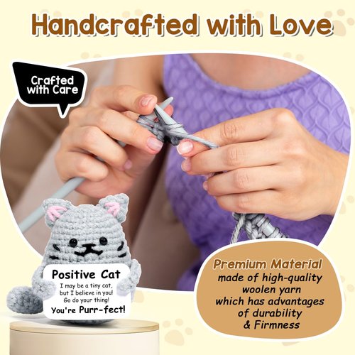 AICase Inspirational Crochet Positive Cat Animals Gifts, Easter Basket Stuffers Emotional Support Nuggets Funny Cat Lover Gift for Women Men Her Mom Dad Birthday Cute Themed Decor Stuff Merch