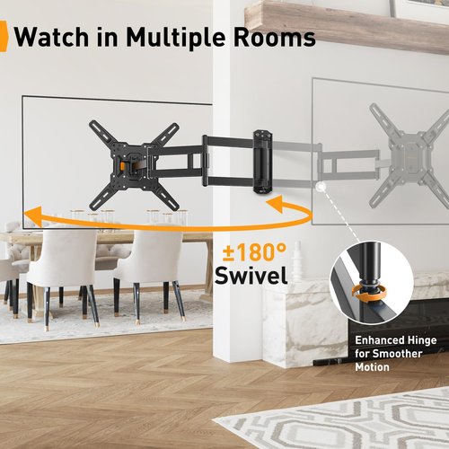 Perlegear Long Arm TV Wall Mount for 32-65″ TVs, 37.4” Long Extension Corner TV Mount, Max VESA 400x400mm, Articulating Arms Full Motion Wall Mount Bracket with Swivel and Tilt, Holds up to 110 lbs