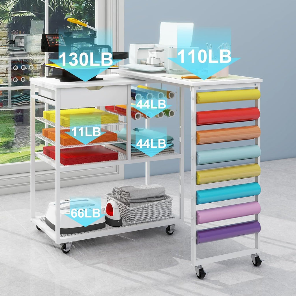 PUNCIA Heat Press Stand - 360° Rotating Craft Cart Table for Cricut | Rolling Storage & Vinyl Holder