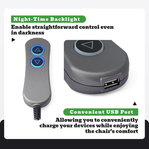 MLSK111-A1 Handset Controller 2 Button 5 Pin Replacement for Catnapper for Okin for Limoss for Kaidi for Mulin for HHC Lift Chairs Power Recliners, with USB and Backlight