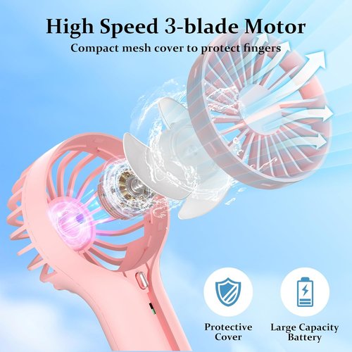 BDXXJ Mini Handheld Fan - Portable USB Rechargeable Design for Makeup & Desk Use - Pink
