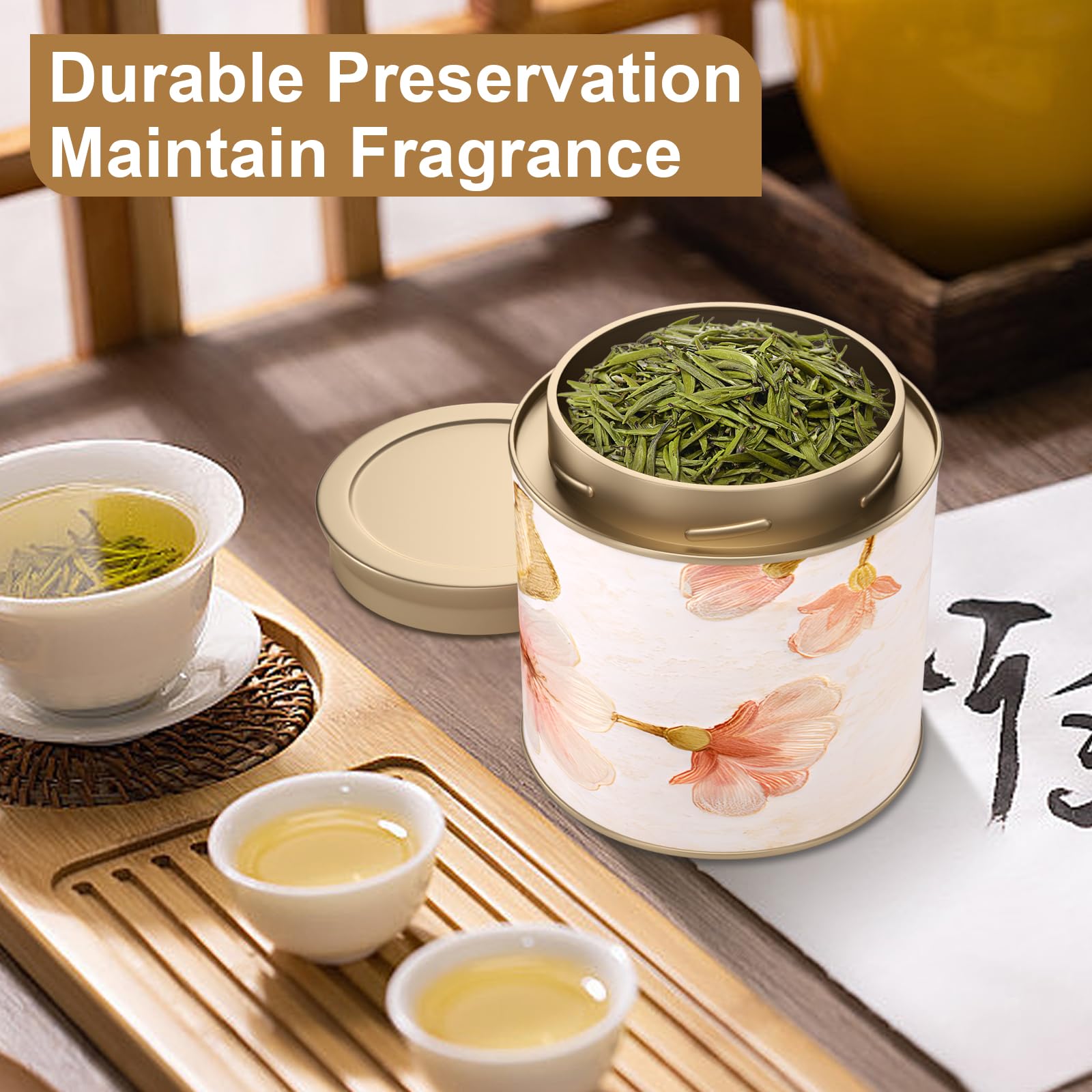 6 Pack Airtight Tea Canisters,15 Fluid Oz Embossed Tea Tins for Loose Leaf Tea Storage. Ideal for Tea, Coffee Beans, Candy, Nuts & More! Perfect for Kitchen and Pantry, Size 3.62x3.62" Coffee Canister