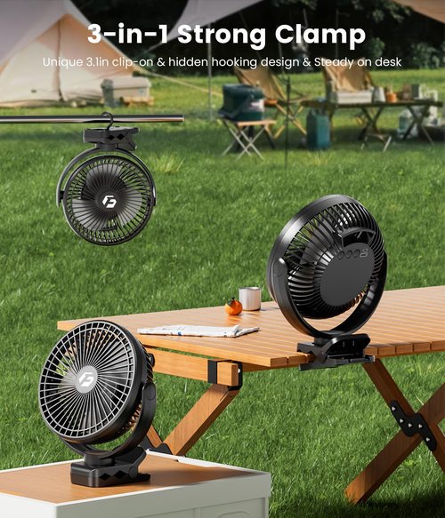 Korbot 8-inch Clip-on Fan - 12000mAh Portable Rechargeable Battery With 3 Speeds and Strong Airflow, USB Small Desk Personal Quiet for Office, Stroller, Bedroom and Camping