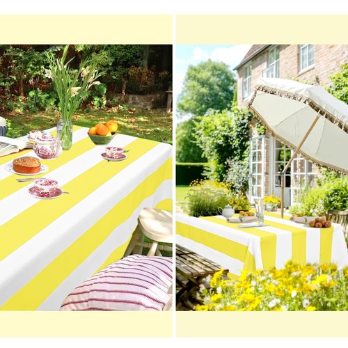 6 Pack Yellow and White Striped Tablecloth Rectangle 54x108inch Polyester Fabric Washable Table Cloth for Afternoon Tea Table Birthday Party Picnic Barbecue Gathering Indoor Outdoor Dining Decor