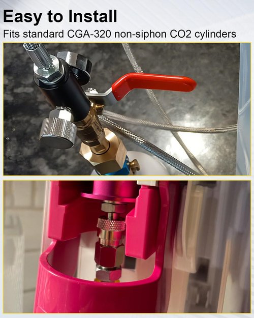 AUGREX 60 Inch Soda Maker Adapter Hose Kit Fit for Gaia Terra DUO Art Soda Machine Aqua Fizz Pink Carbonated Water Machine Co2 Tank Adapter, w/Flow Control Ball Valve and Stainless Steel Hose