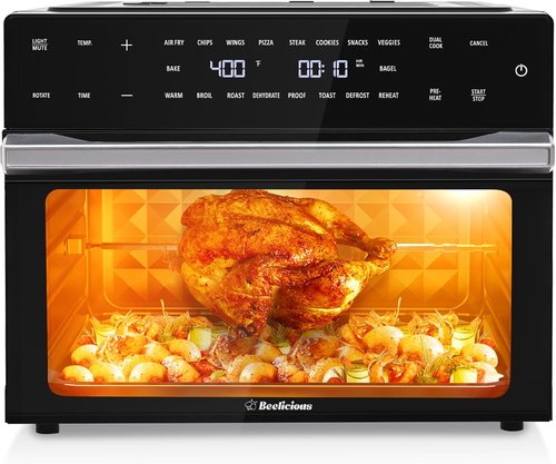 Beelicious 32QT Extra Large Air Fryer - 19-in-1 Toaster Oven Combo with Rotisserie & Dehydrator | Black, 1800W