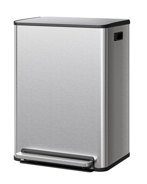 Garvee Stainless Steel Garbage Can, 2 x 8 gal Dual Compartment Trash Can with 2 Inner Buckets and Soft Close Lid, Foot Pedal Garbage Bin for Bathroom, Living Room, Kitchen, Silver