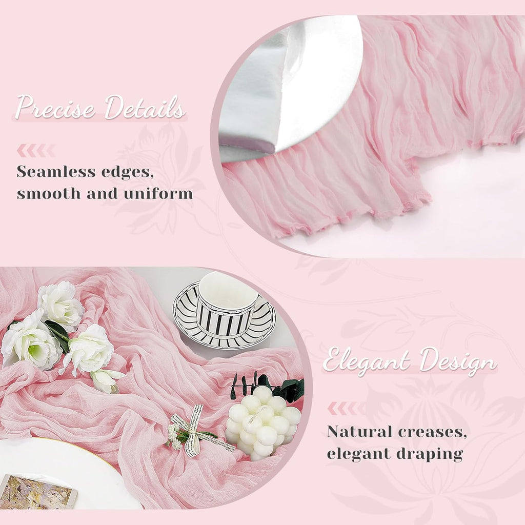 Regine Switzerland Pink Table Runner - 10 Ft Rustic Gauze for Weddings, Parties & Showers | Boho Style