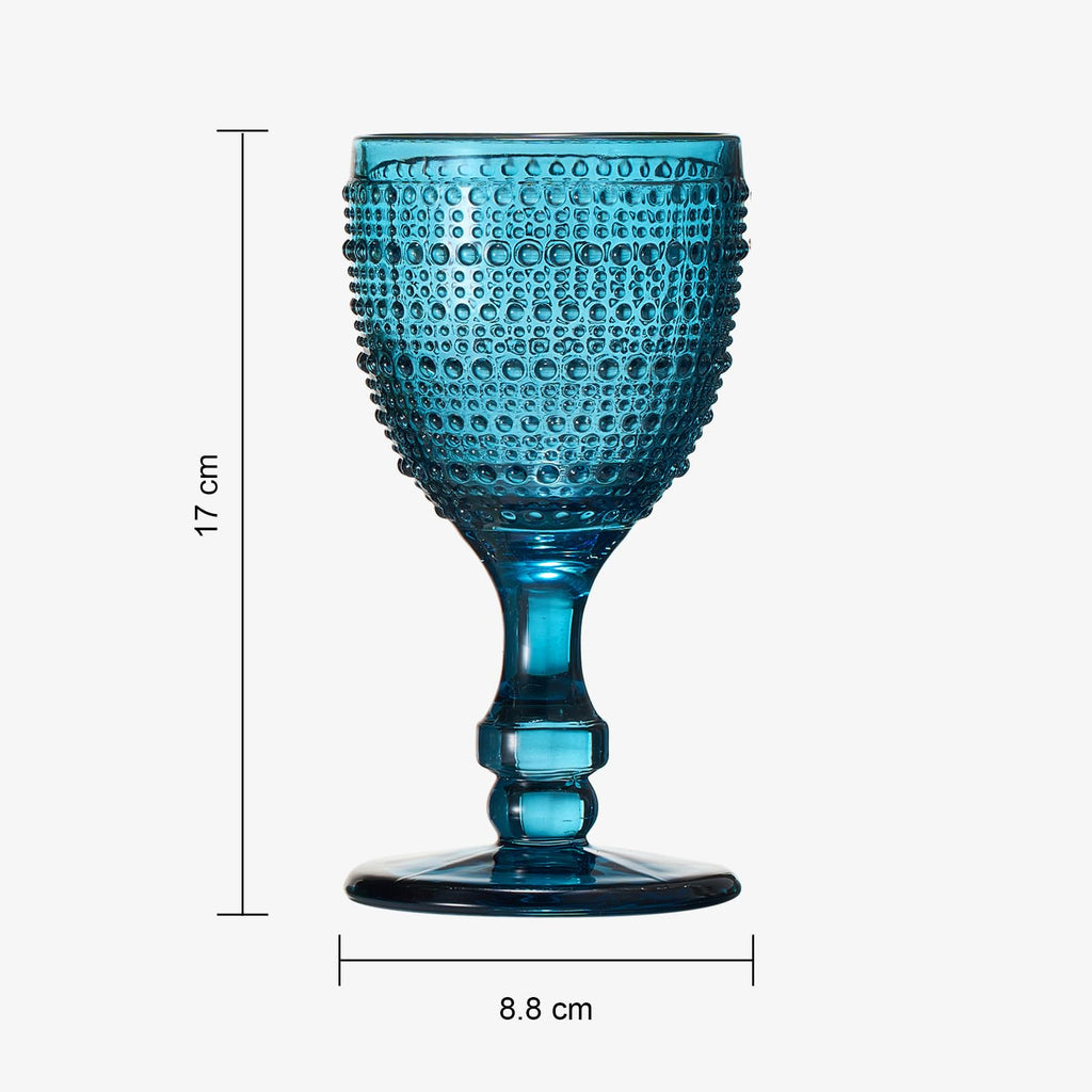 Khen Beaded Goblet Wine Drinking Glasses Set | Set of 6 | Vintage Hobnail Bubble Design Red or White Glassware, Old-Fashioned, Art Deco Glass for Water, Wine, Cocktail Dishwasher Safe (14.8 OZ)