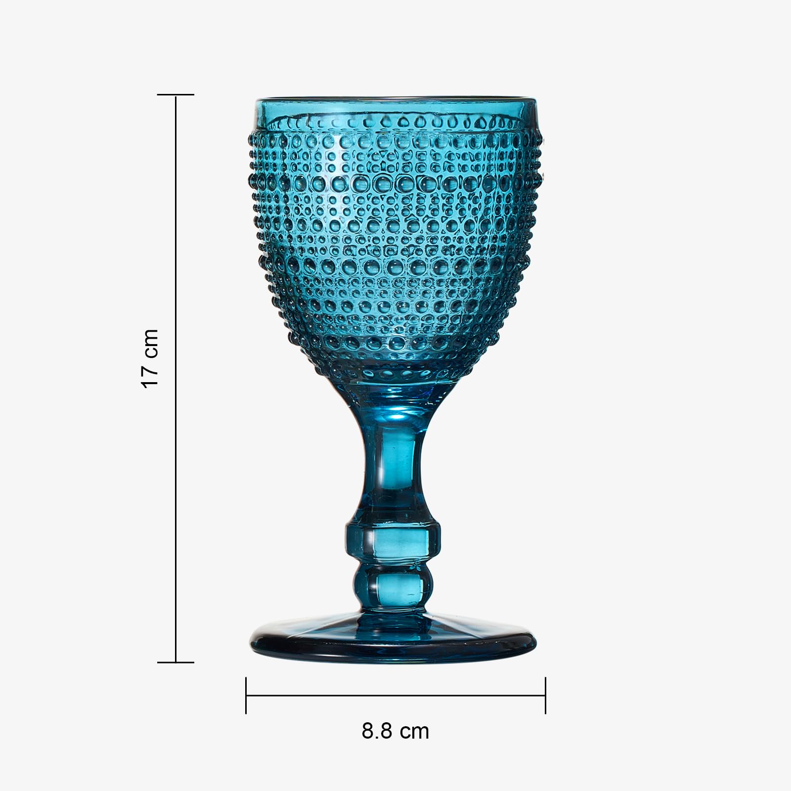 Khen Beaded Goblet Wine Drinking Glasses Set | Set of 6 | Vintage Hobnail Bubble Design Red or White Glassware, Old-Fashioned, Art Deco Glass for Water, Wine, Cocktail Dishwasher Safe (14.8 OZ)