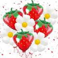 8 PCS Strawberry Balloons Daisy Balloons, Red Berry Foil Balloons for Strawberry Themed Birthday Party Decorations Berry First Birthday Decorations