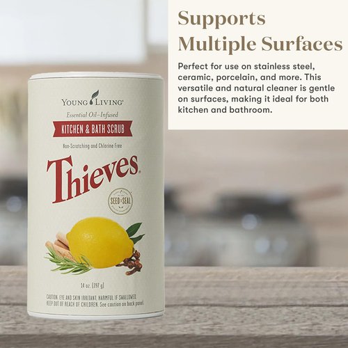 Young Living Thieves Kitchen And Bath Scrub | 14 Oz | Plant-Based Cleaning Formula | Tough On Grease And Grime | Infused With Thieves Essential Oil Blend | Rinses Clean Without Residue