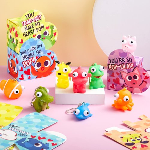 JOYIN 24 Packs Valentine Popping Eyes Keychains with Heart Box for Valentine's Classroom Exchange, Party Favors Game Prizes School Gift Exchange Classroom Rewards