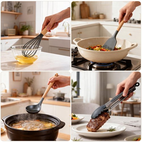 Lecakolma Silicone Cooking Utensil Set,12 PCS Cooking Kitchen Utensils Set, Nonstick Kitchen Utensils 446°F Heat-Resistant Cookware Kitchen Tools of Spoon,Brush,Whisk,Spatula,Turner Tongs (Gray)