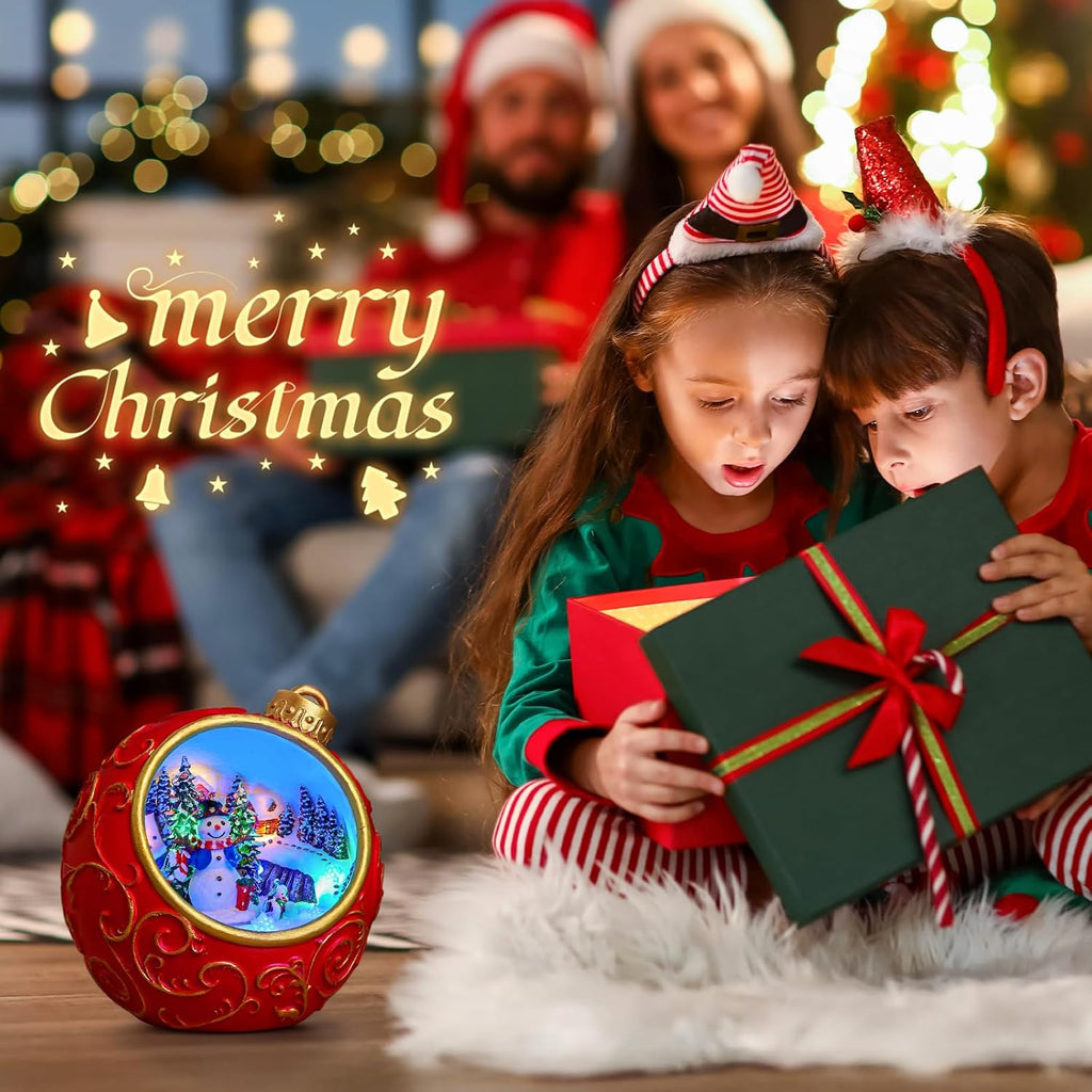 Priddop Christmas Village Scene - Animated Rotating Snowman with LED Lights & Music | USB/Battery Collectible Figurine