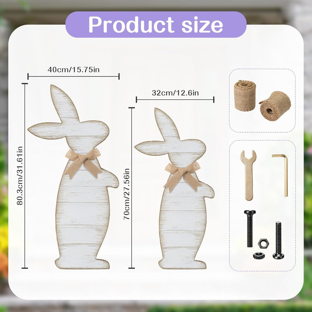 Yerliker Outdoor Easter Decorations - Rustic Wooden Bunny Signs for Porch | Large 31.6" & 27.56" Sizes