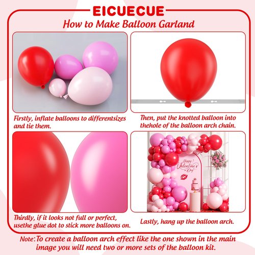 EICUECUE Valentines Day Balloons Garland Arch Kit - 165Pcs Different Size Red Pink Hot Pink Latex Balloons for Valentine's Day Galentine's Day Engagement Anniversary Party Decorations