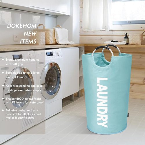 DOKEHOM X-Large Collapsible Laundry Basket - 125L Capacity, Fabric Design in Light Blue | 7 Color Options