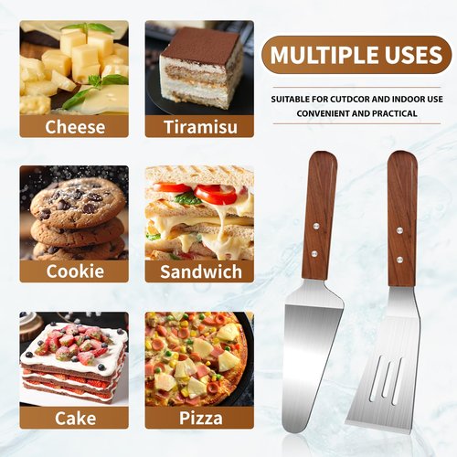 2 Pieces Wood Handle Pie Server Set Cake Cutter Pizza Tart Dessert Slicer for Cutting and Serving Desserts Brownies Lasagna