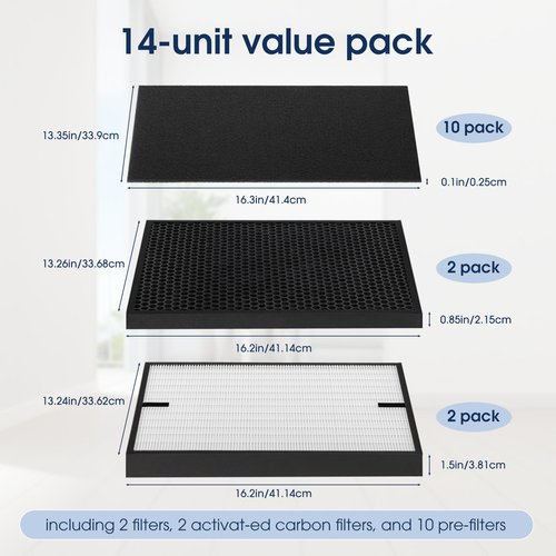 [14 Pack] 3000 Air Replacement Filters, Compatible with Air Doctor 3000, 3000M, 3000Pro Air Purifier, Includes 2 High-Efficiency Air Filter, 2 Activated Carbn and 10 Extra Premium Pre-Filters