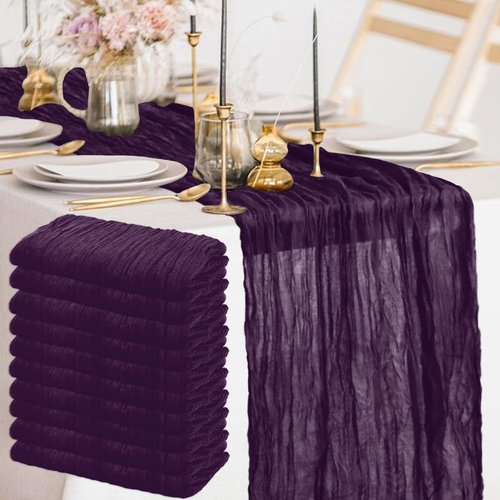 FANPROMS Purple Cheesecloth Table Runner 10 Packs Boho Cheese Cloth Table Runners for Halloween Party Cheesecloth Runners for Tables Cheese Cloth Gauze Tables Runner for Bridal Shower Decoration