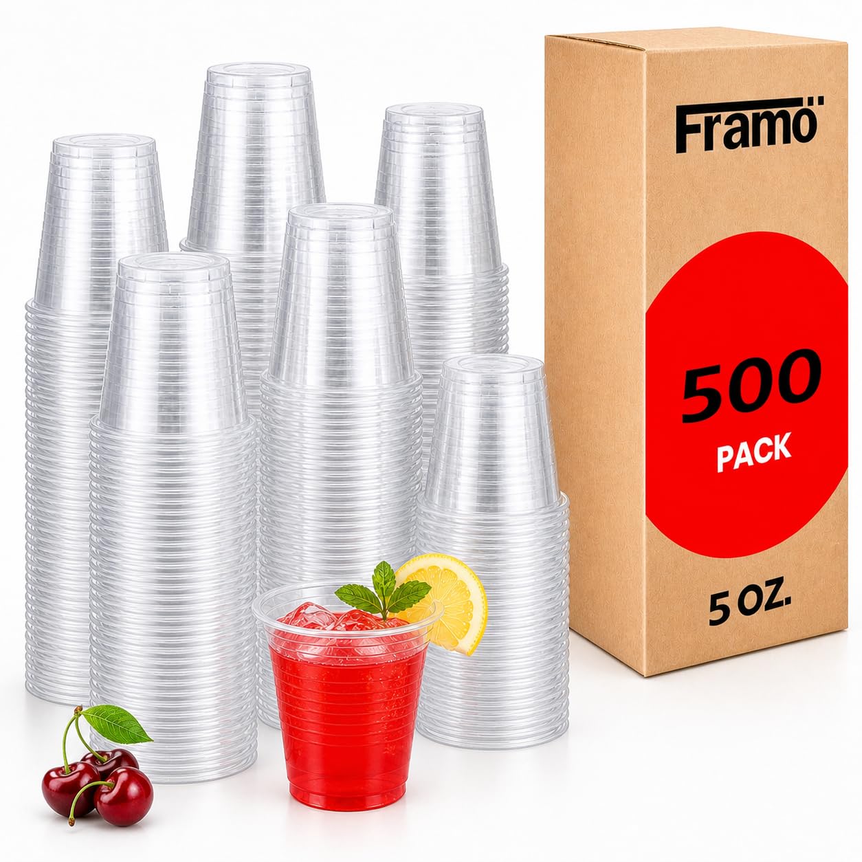 Framo 5 Oz Clear Plastic Cups, for Any Occasion, Disposable Transparent Ice Tea, Juice, Soda, and Coffee Glasses for Party, Picnic, BBQ, Travel, and Events 500