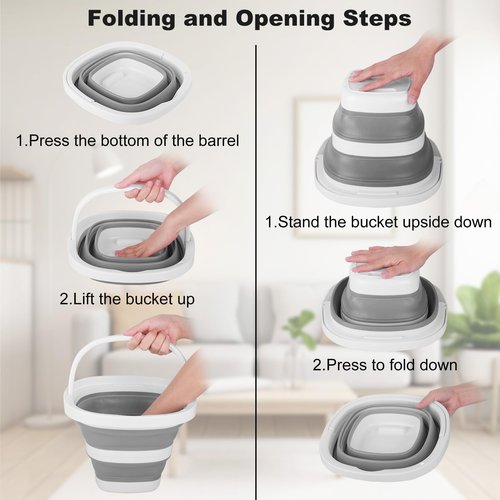 Collapsible Bucket 5L, Foldable Mop Bucket Car Wash Buckets with Handle for Cleaning Supplies, Portable Sink Wash Basin Storage Bin Ice Tub for Fishing Beach Outdoor Camping Kitchen RV Accessories
