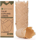 Caperci Natural Tulip Cupcake Liners - 150 Unbleached Parchment Paper Baking Cups for Parties & Events