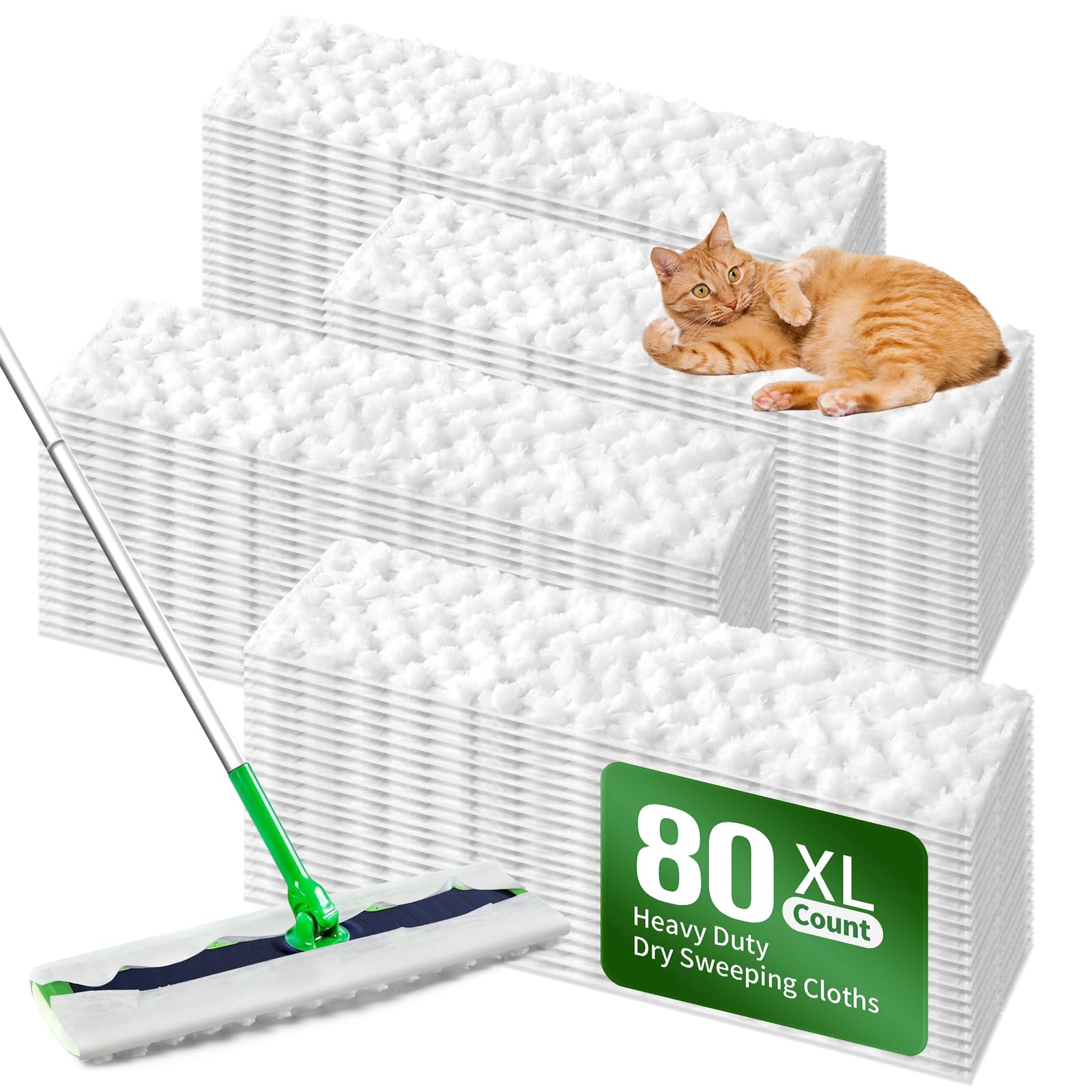 Senowi Heavy Duty Dry Sweeping Cloths Compatible with Swiffer Sweeper XL Mop, Sweeper X-Large Dry Cloth Refills for Floor Mopping and Cleaning, Disposable Pet Dry Pads Refills, 80 Count