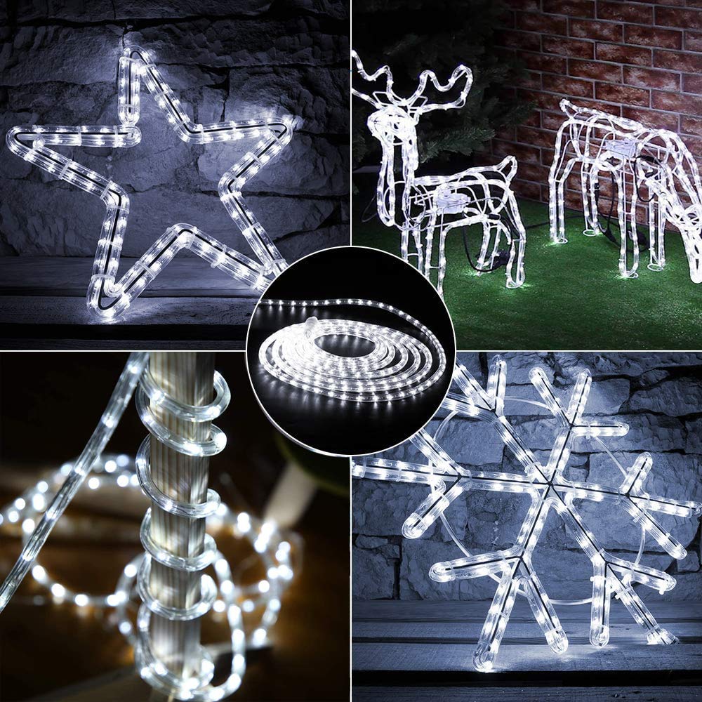 Toodour Rope Lights Outdoor, 100ft 720 LED Rope Light with 8 Lighting Mode, Connectable, Timer, Indoor Outdoor Clear Tube Decorative Lighting for Garden Patio Bedroom Party Yard Decor - White