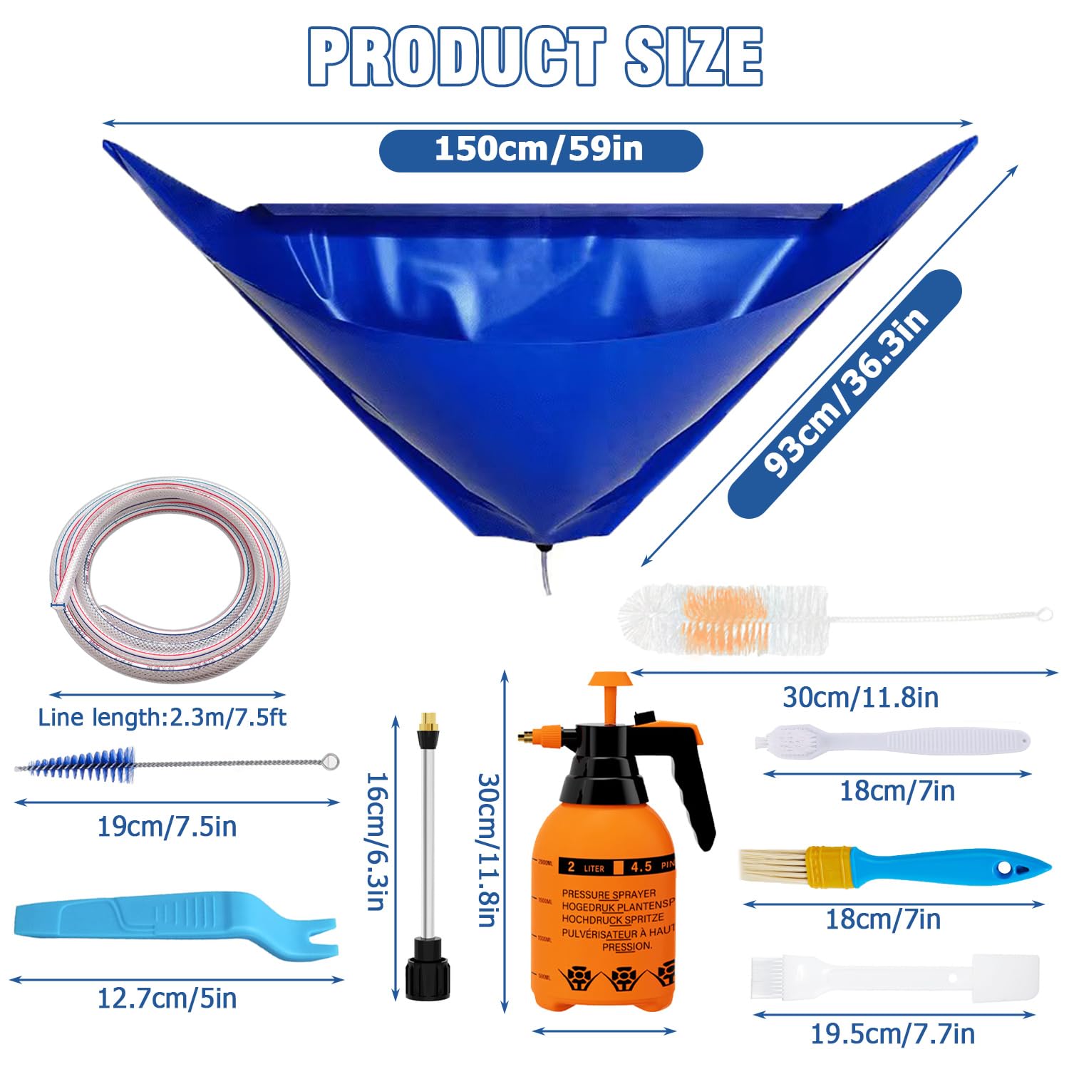 BOJACK Mini Split Cleaning Bag Kit with 2L High Pressure Sprayer, Air Conditioner Cleaning Kit, Air Duct Cleaning Kit, AC Cleaning Bag Fits Systems 38in - 48in Long