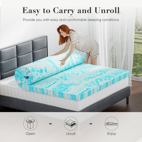 DUMOS Mattress Toppers Memory Foam Queen Size, 3 Inch Thick Bed Topper Pad Cooling Gel Infused Soft Comfy Padding Breathable for Sleeper Sofa Couch RV Camper, CertiPUR-US Certified, Blue