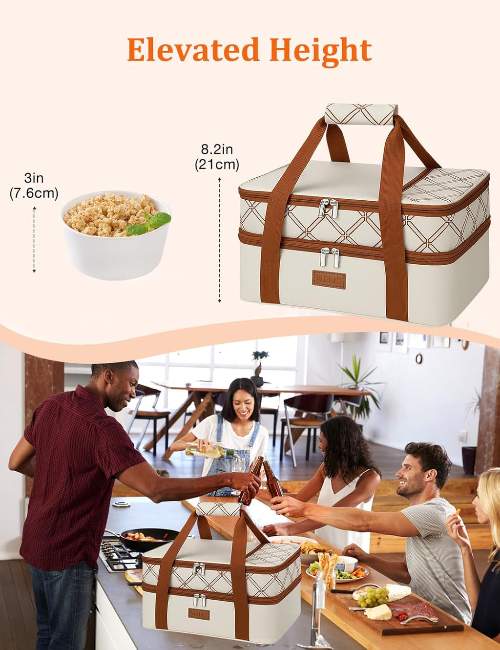 Vuudh Expandable Casserole Carrier Bag - Insulated Double Decker Tote for Hot & Cold Dishes | Perfect for Picnics & Potlucks