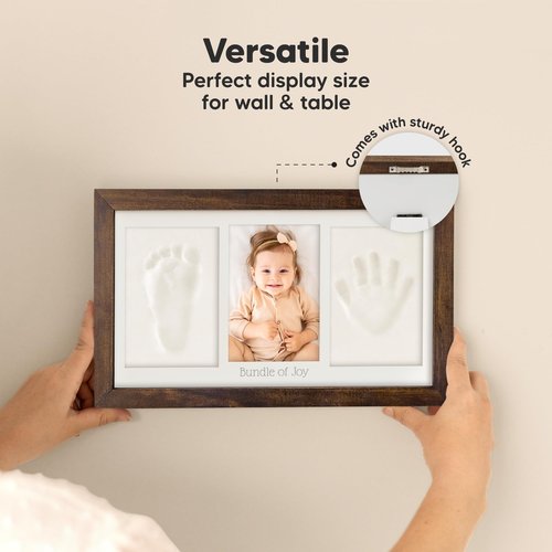 KeaBabies Baby Hand and Footprint Kit - Clay Handprint Keepsake Frame, Newborn Nursery Picture Frame, Personalized New Mom Gifts for Baby First Christmas Shower (Dark Walnut)