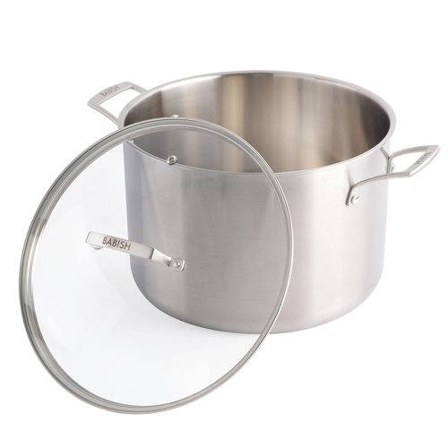 Babish 12-Quart Tri-Ply Stainless Steel Stock Pot with Lid – Professional Grade Large Soup Pot for Cooking, Boiling & Stews