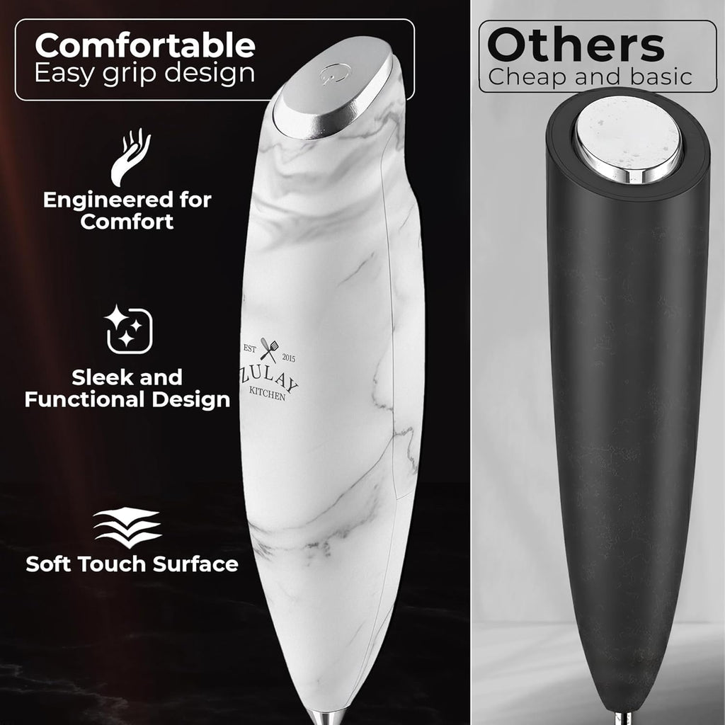 Zulay Kitchen Patented Tornado Triple Whisk Milk Frother with 4 Duracell Batteries – Handheld Foam Maker for Coffee, Lattes, Matcha & Hot Chocolate – Rich, Creamy Froth in Seconds