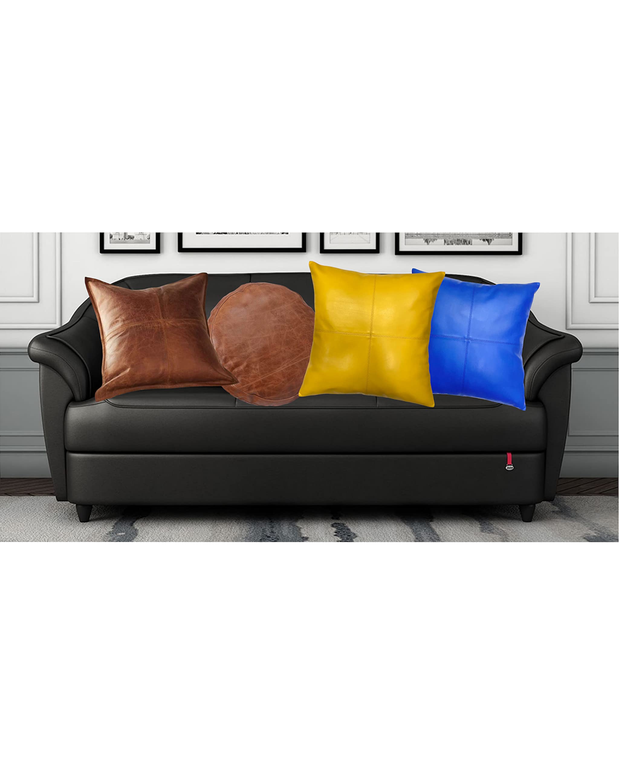 LEATHER FARM Blue Lambskin Leather Cushion Pillow Cover (18x18)