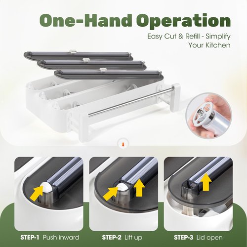 Quasziwa Aluminum Foil & Plastic Wrap Dispenser with Cutter - Magnetic & No-Drill Wall Mount, Cling Film Dispenser with Paper Towel Holder, Space-Saving 4-in-1 Kitchen Organizer - Fits 12" Roll, Black